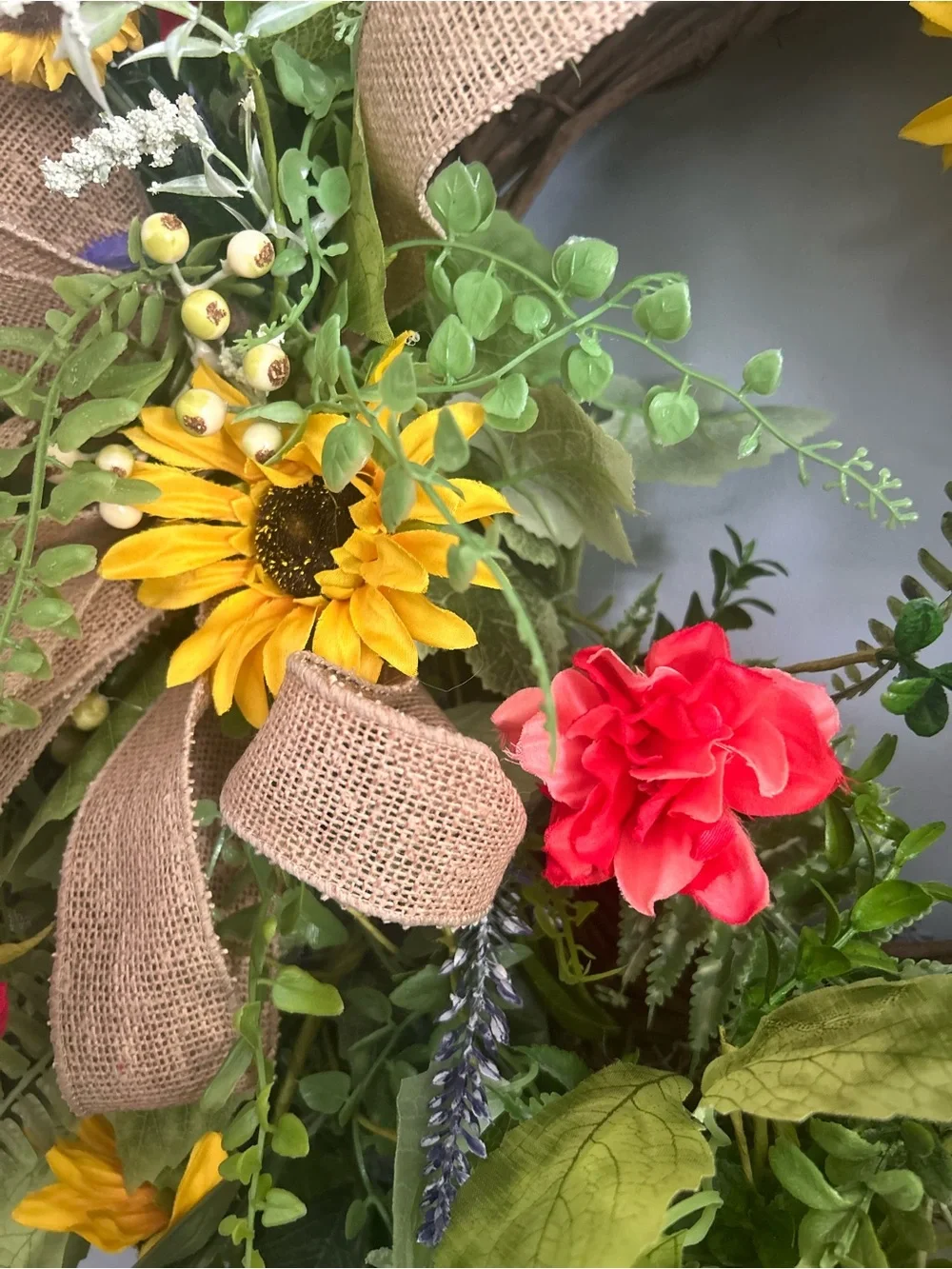 Sunflower wildflower wreath summer front door decor burlap bow wreath
